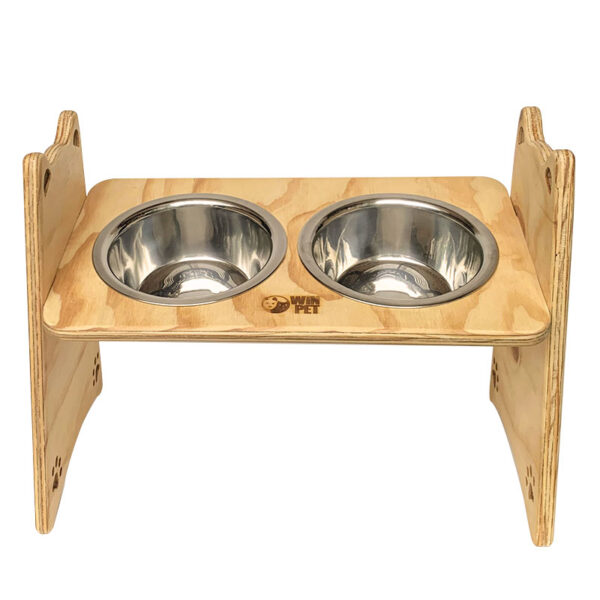 comedero de madera con 2 platos para perros medianos