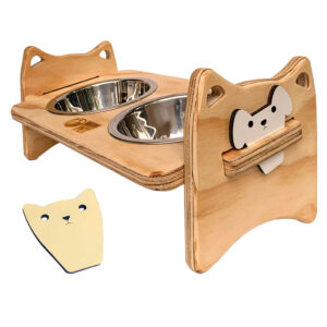 comedero de madera para gatos y perros pequeños
