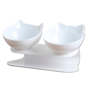 Comedero elevado plato doble para gatos - Blanco