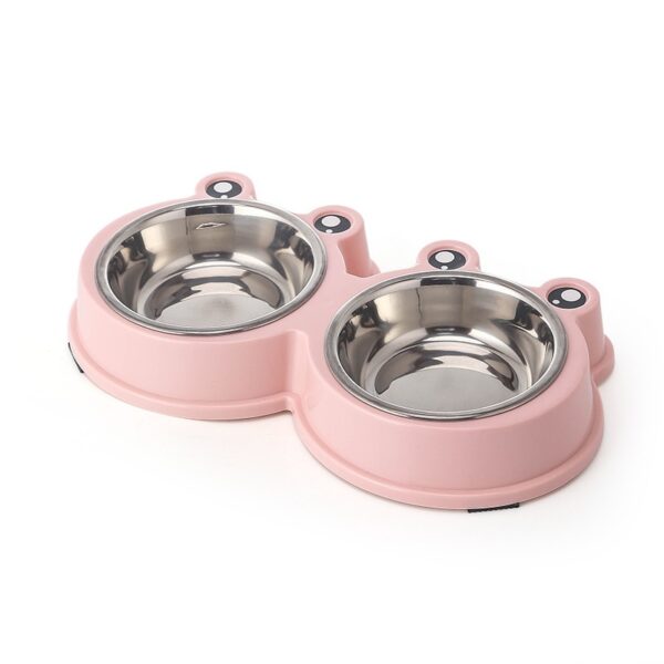 Comedero doble con platos de aluminio para mascotas Diseño Orejas rosado