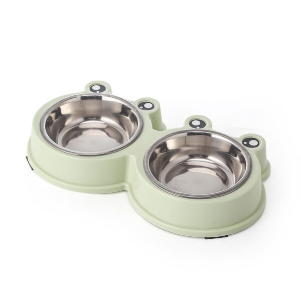Comedero doble con platos de aluminio para mascotas Diseño Orejas verde
