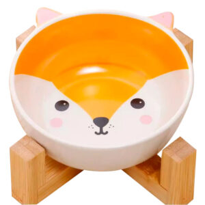 Plato Ceramica para Perros y Gatos con Base Madera Lovely Friends Fox