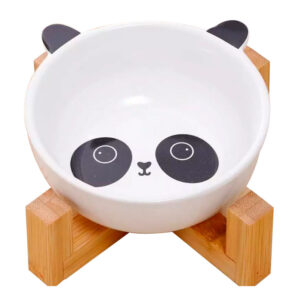 Plato Ceramica para Perros y Gatos con Base Madera Lovely Friends Panda