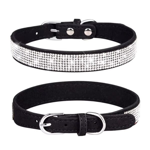collar para perritas con brillantes en cuero color negro