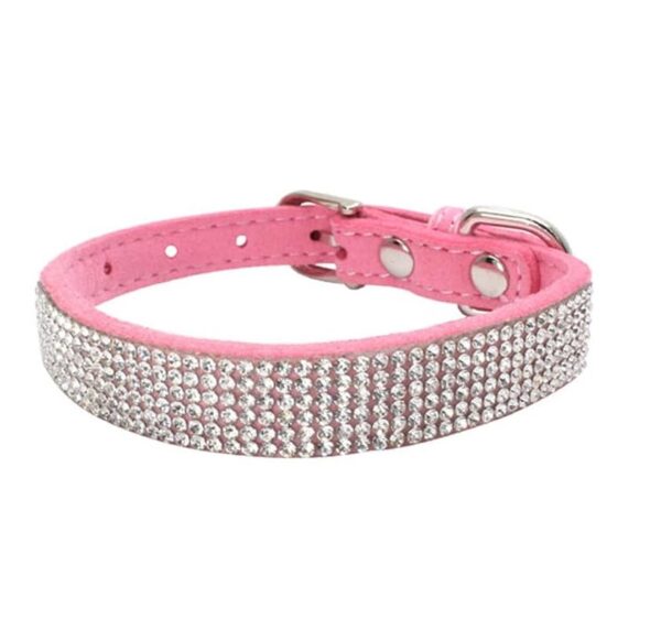 collar para perritas de ecocuero color rosado con brillates
